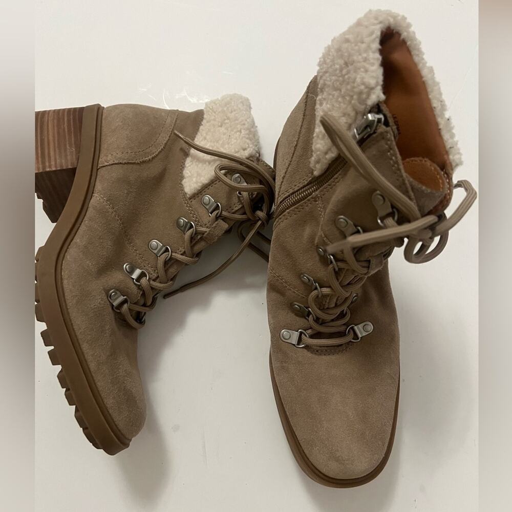 LUCKY BRAND DEMIA DUNE OILED SUEDE FAUX FUR BOOTIE BOOTS SIZE 10M